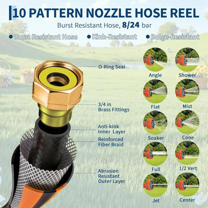 65FT/100FT Retractable Garden Hose Reel, 1/2"