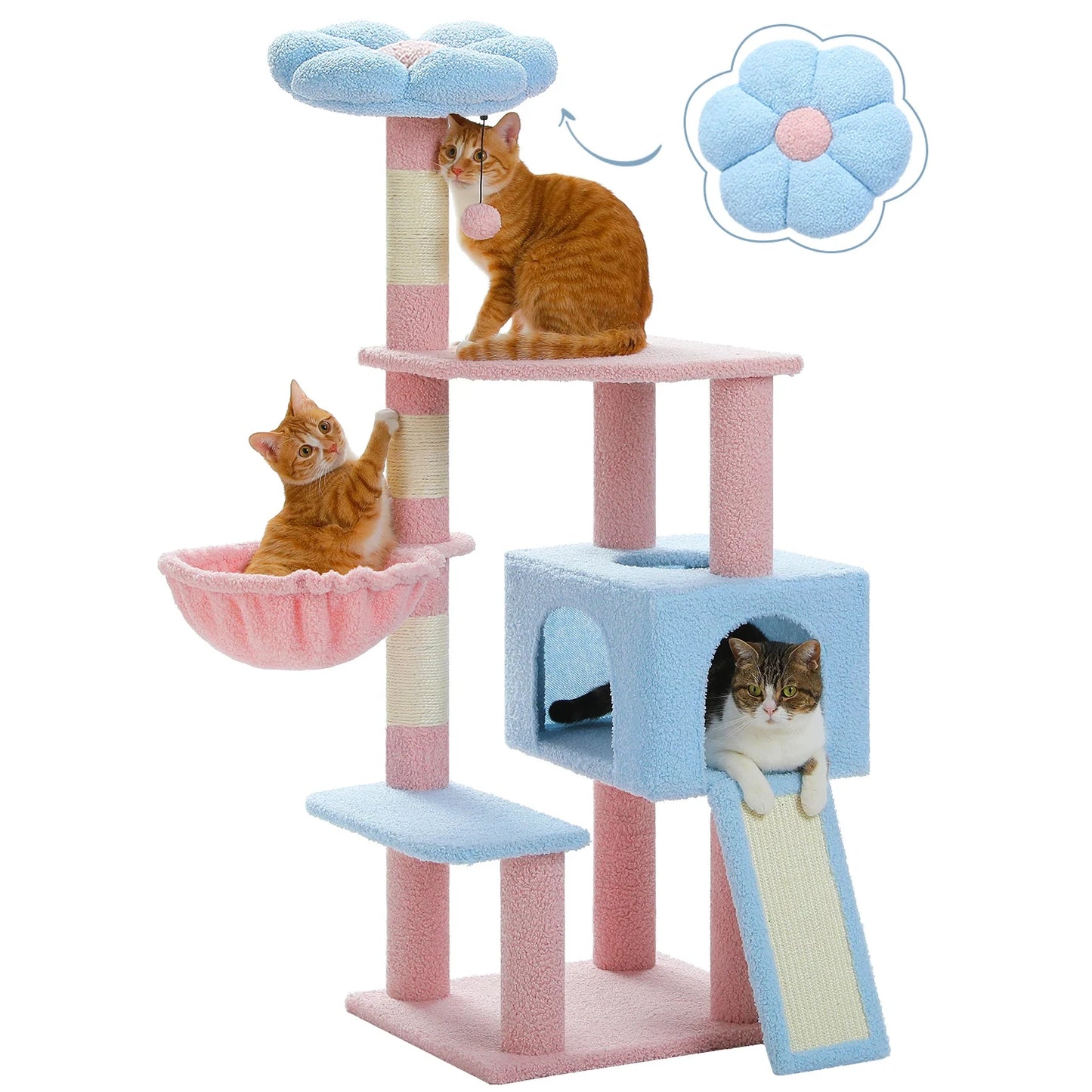 Cat Tree Tower with, Hammock, Ramp, Perch, Condo