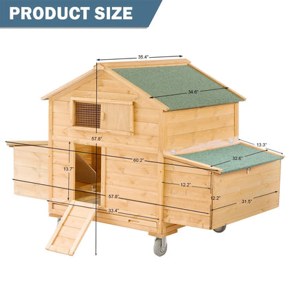 Chicken Coop on Wheels, Large 6-8 Chickens, with Nesting Box