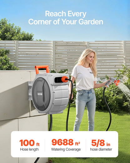 Retractable Garden Hose Reel 5/8 Inch x 100 ft