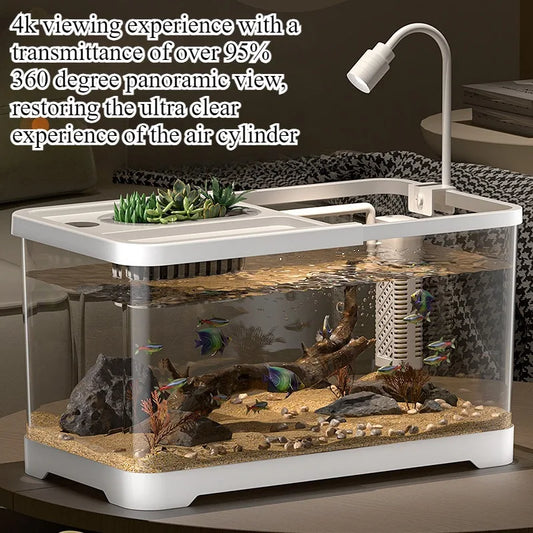 Fish tank household aquarium living room desktop ecological circulation tank filter oxygenation integrated tank with cover