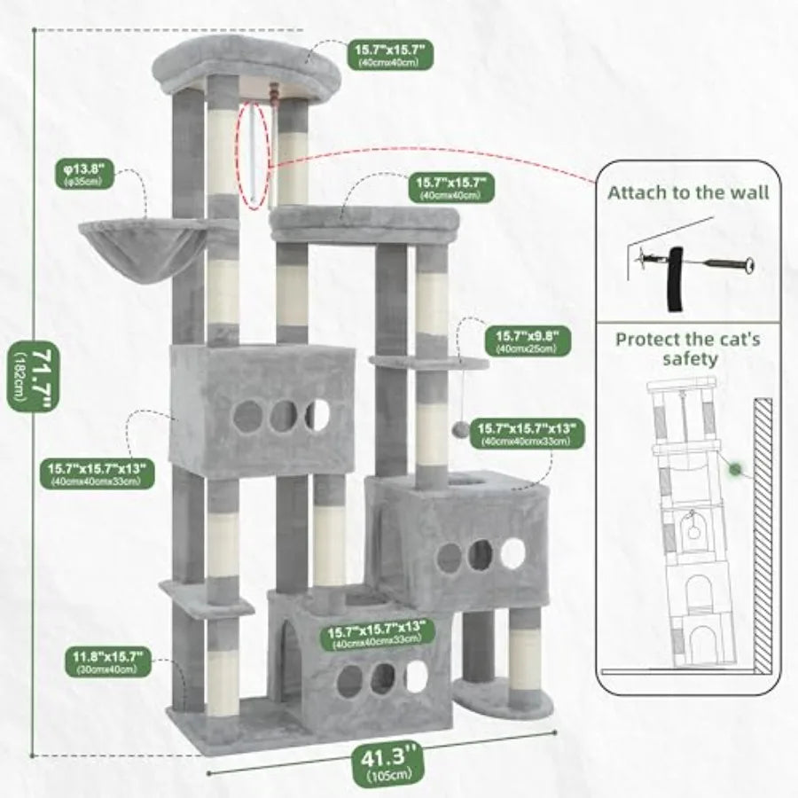 Cat Tree for 20lbs + 71.7'' Heavy Duty