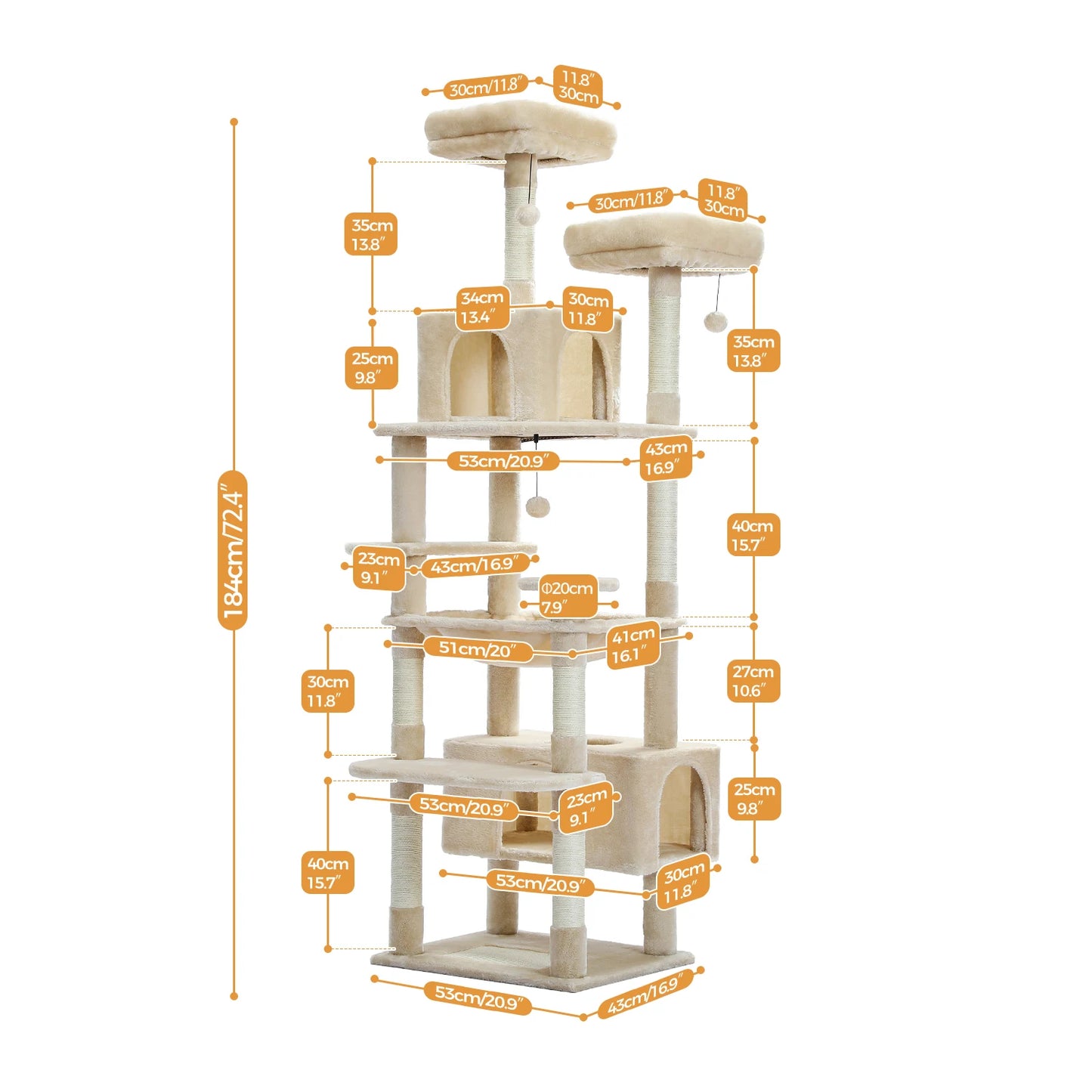 Cat Tree Tower W/ Scratching Posts& Hammock, Condo, Perch, Dangling Balls