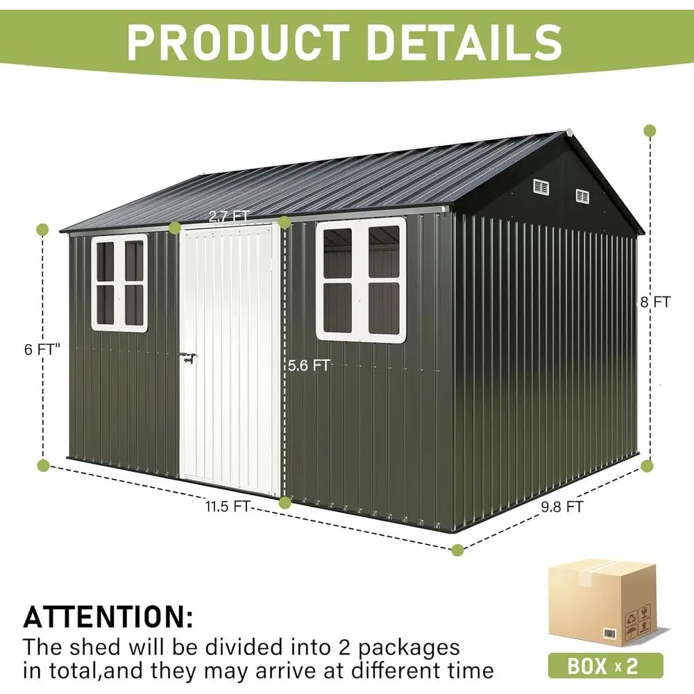 10 x 12 Outdoor Storage Shed with Lockable Door and 2 Windows,