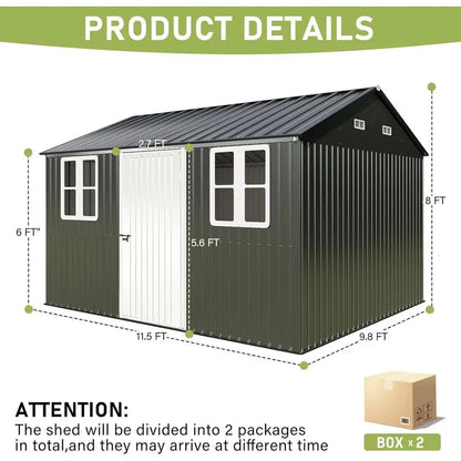 10 x 12 Outdoor Storage Shed with Lockable Door and 2 Windows,