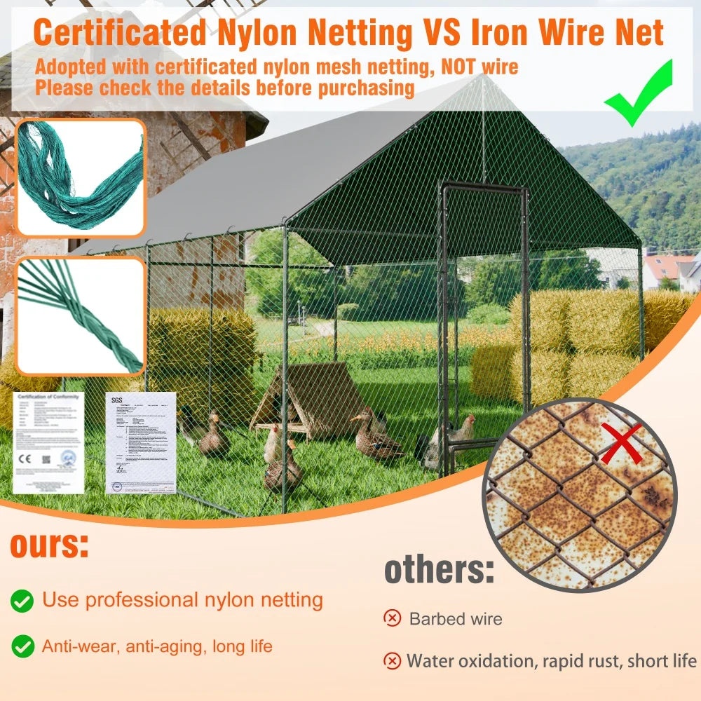 Heavy Duty XXL XL L Upgrade Chicken Coop Metal Chicken Run Walkin Poultry Habitat Cage with Nylon Netting Waterproof Cover