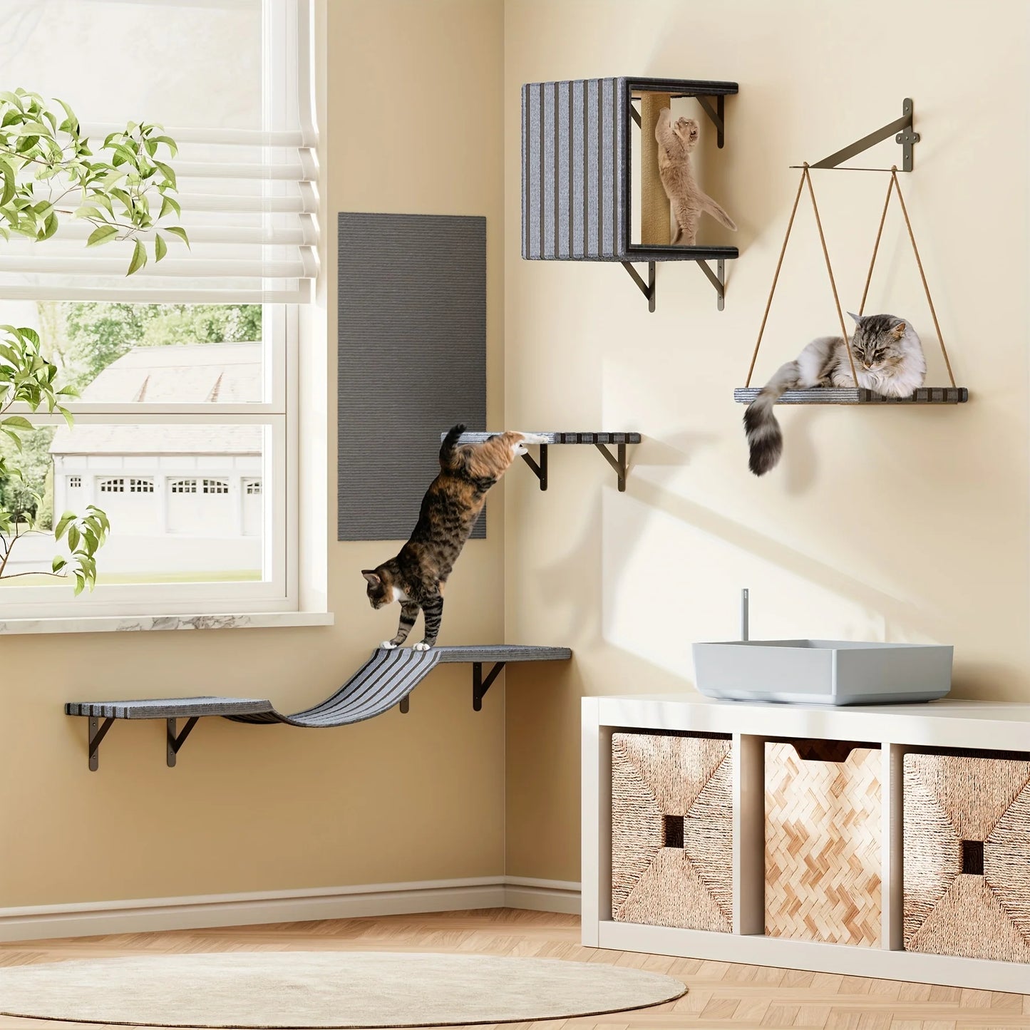 Wall Mounted Cat Climber Set, with House, Tunnel, Bridge, Perch