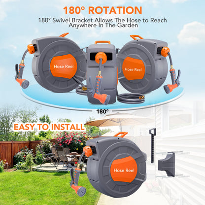 Retractable Garden Hose Reel 65/ 100 ft, Wall Mounted,