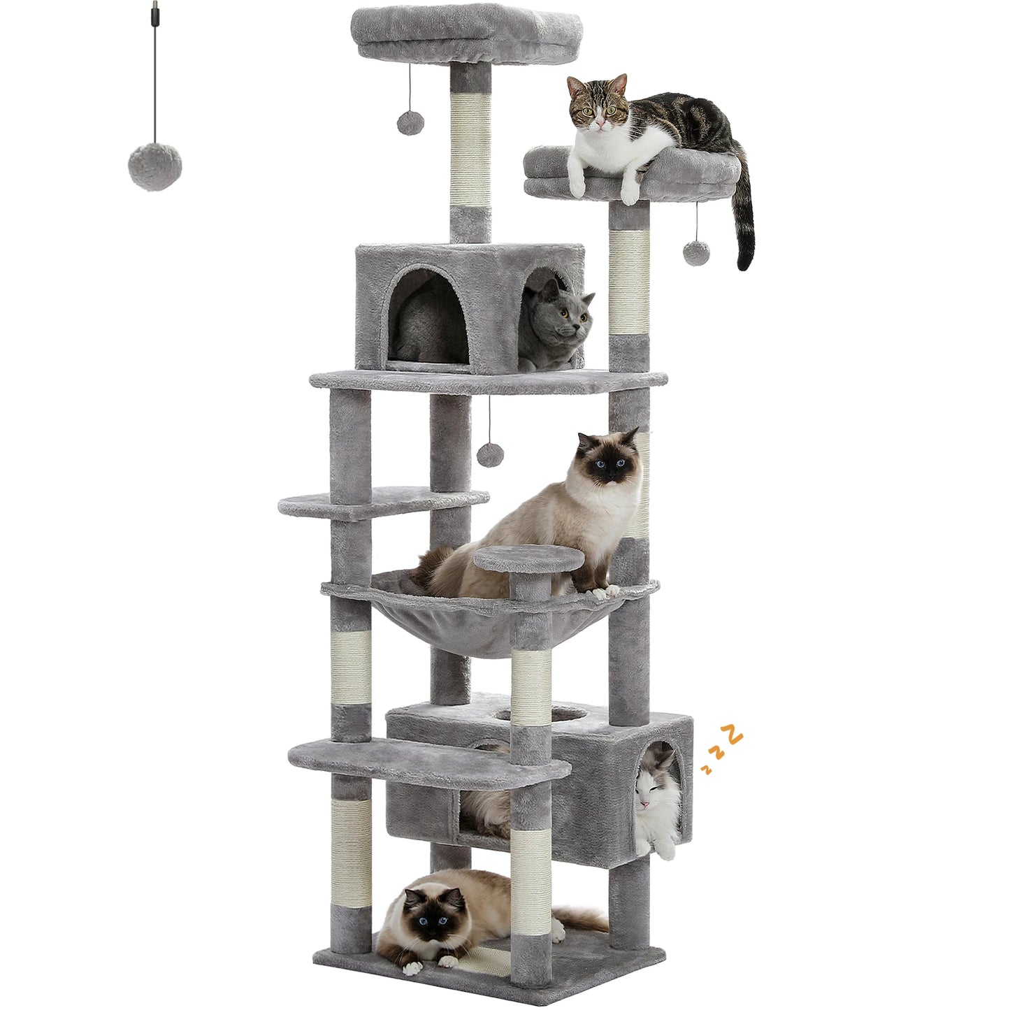Cat Tree Tower W/ Scratching Posts& Hammock, Condo, Perch, Dangling Balls