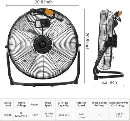 18/20 Inch Floor Fan, 3 Speeds 4800 CFM High Velocity