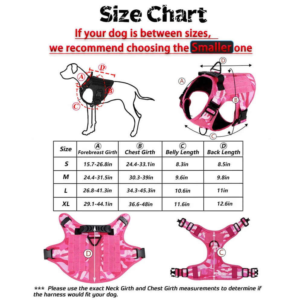 Military Pink Camouflage Dog Harness For Large Medium