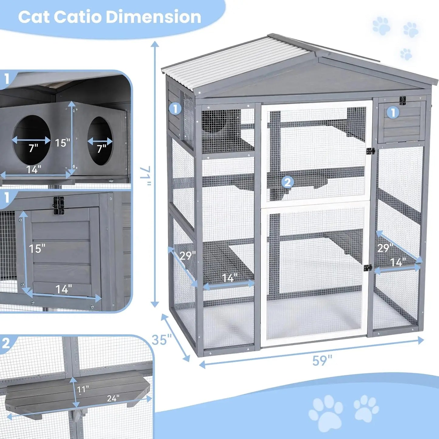 Outdoor Cat Enclosure 71in Height Large Front Door