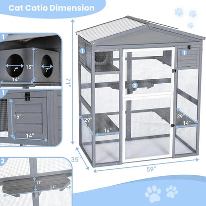Outdoor Cat Enclosure 71in Height Large Front Door