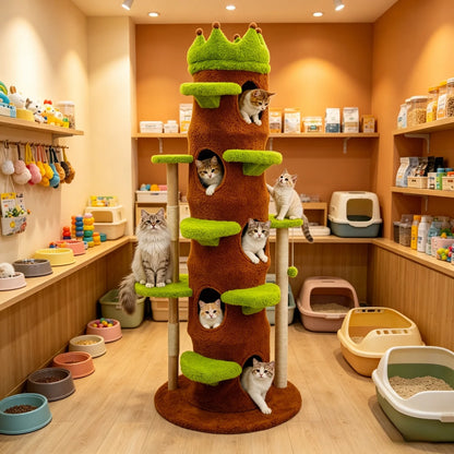 187CM Tall Cat Tree Tower, Green Perch Condo
