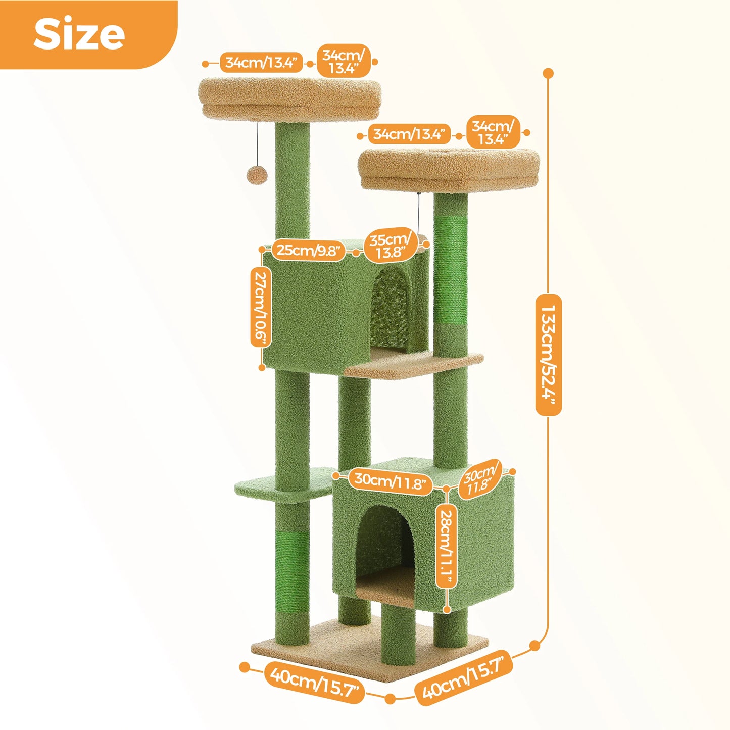 Cactus Cat Tree, 133cm Tower for Indoor