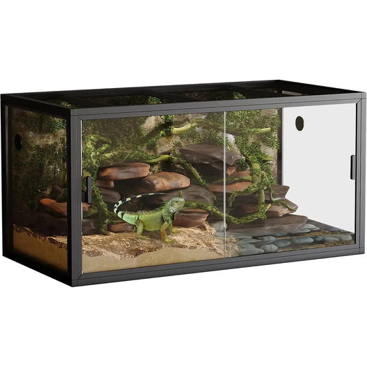 120 Gallon Large Reptile Enclosure, 48x24x24 Inches Glass Terrarium