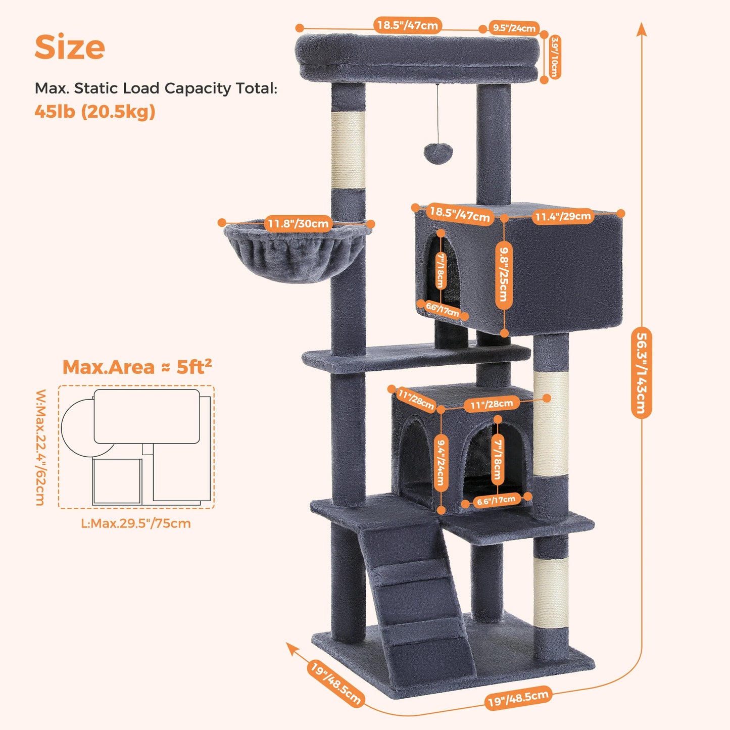 Cat Tree Tower with condo, House, Perch, Hammock,