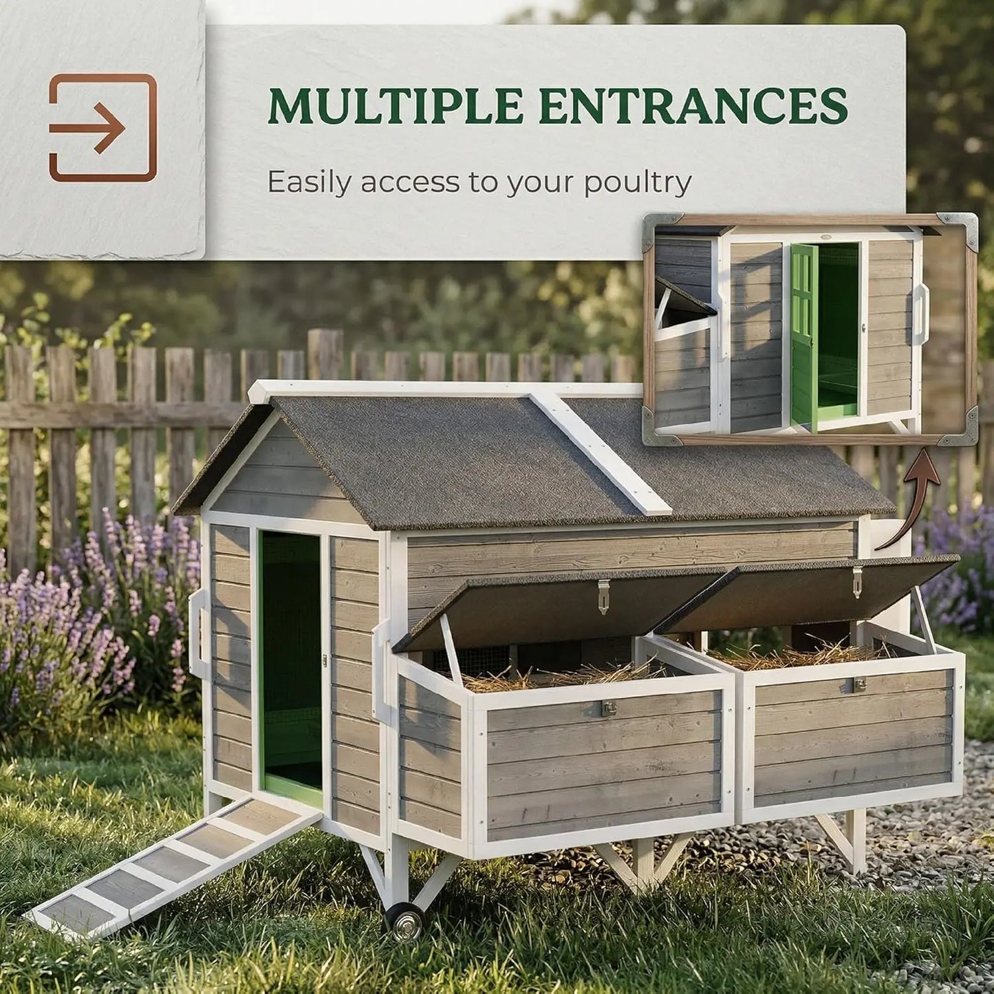 Mobile Chicken Coop with Wheels Handles Nesting Boxes