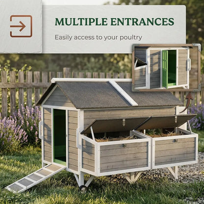 Mobile Chicken Coop with Wheels Handles Nesting Boxes