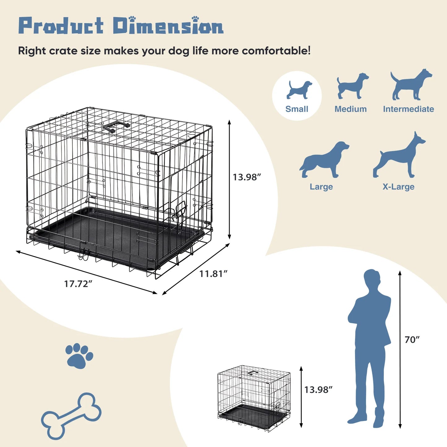 18 Inch Single Door Dog Crate Metal Pet Kennel