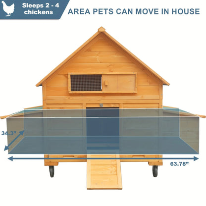 Chicken Coop on Wheels, Large 6-8 Chickens, with Nesting Box