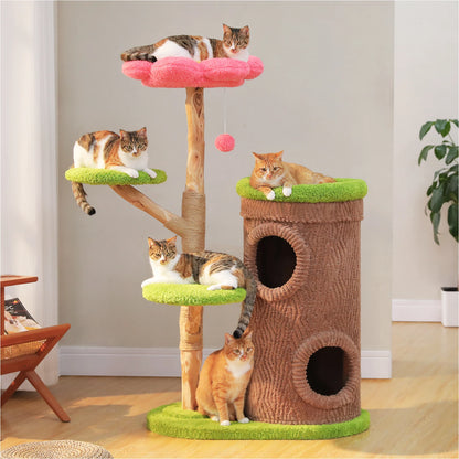 Large Cat Tree with 4 Spacious Condos Top Bed