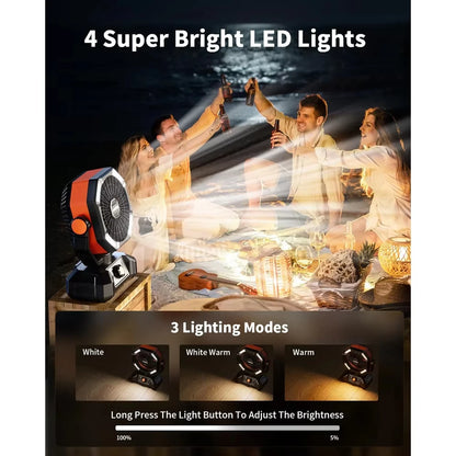 Camping Fan with 4 LED Lantern 8 Speeds