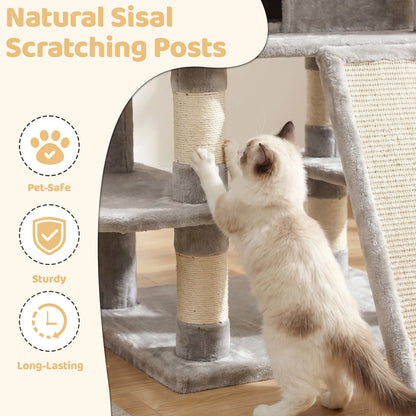 173cm 68in Cat Tree Tower, 2 Condos 3 Perches Scratching Post
