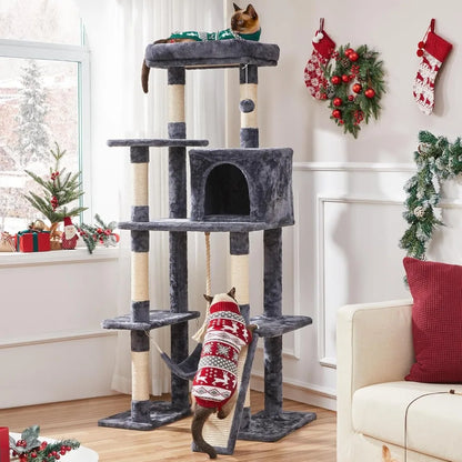 63" Cat Tree w/Sisal Scratching Posts, Condo, Hammock, Dangling Ball