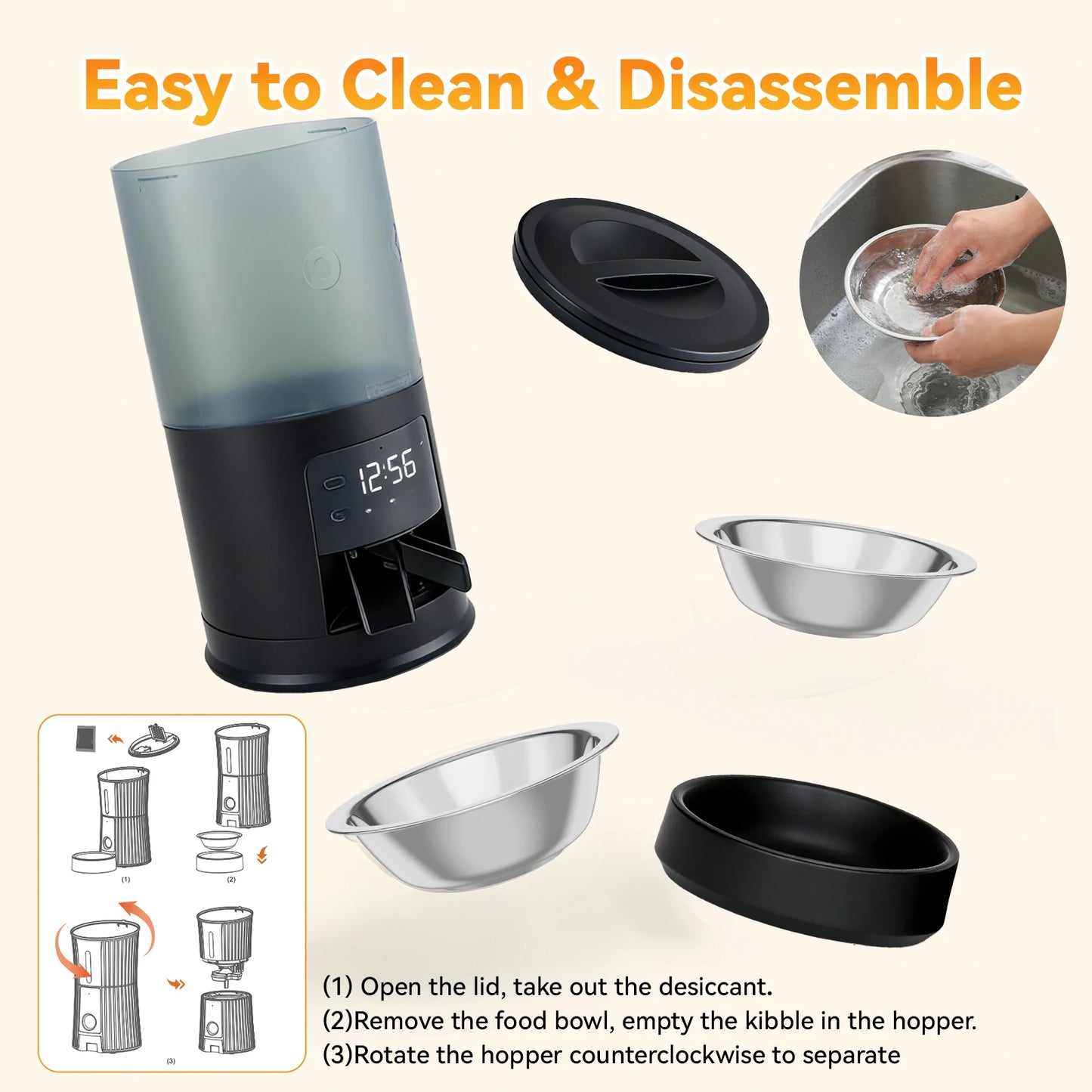 6L Automatic Cat/Dog Feeder with 2 Stainless Bowls