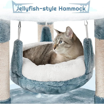 45.5in Ocean-Themed Cat Tree Tower with Perch & Hammock