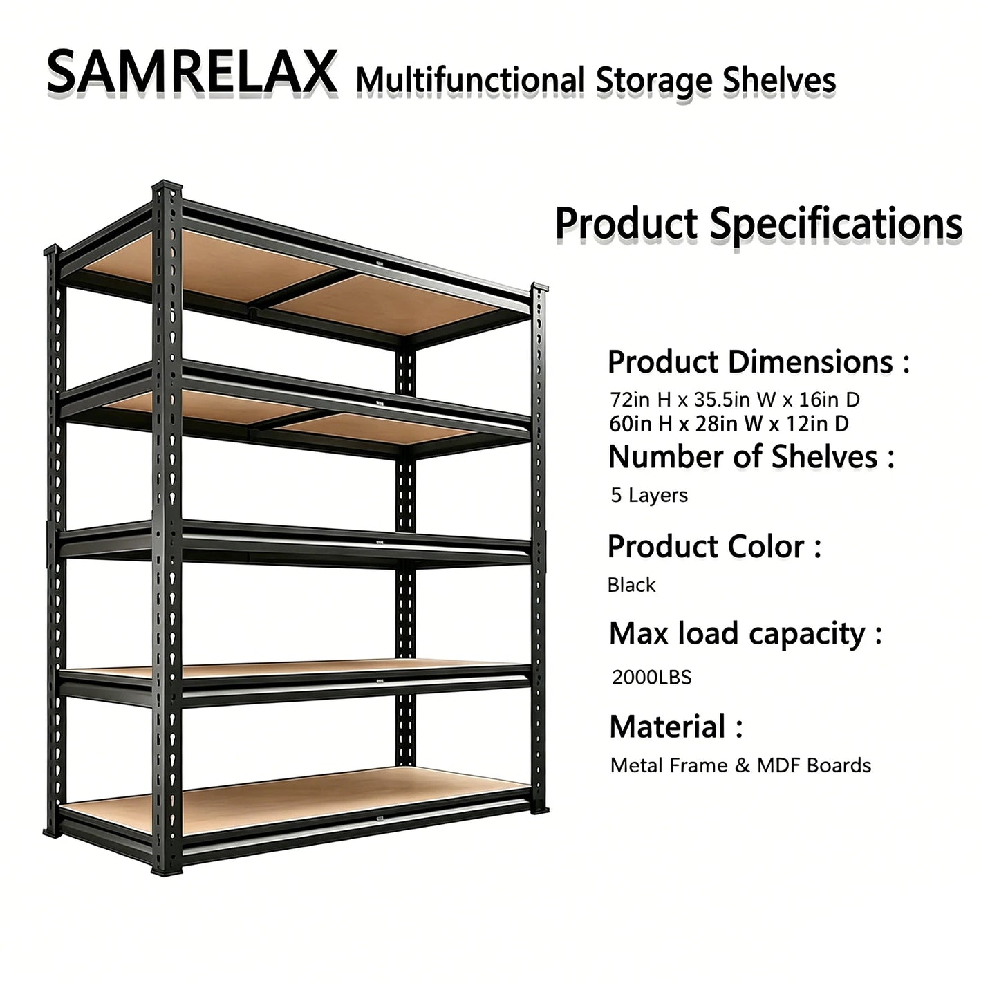 Garage Shelving 5 Tier Storage Shelves Heavy Duty