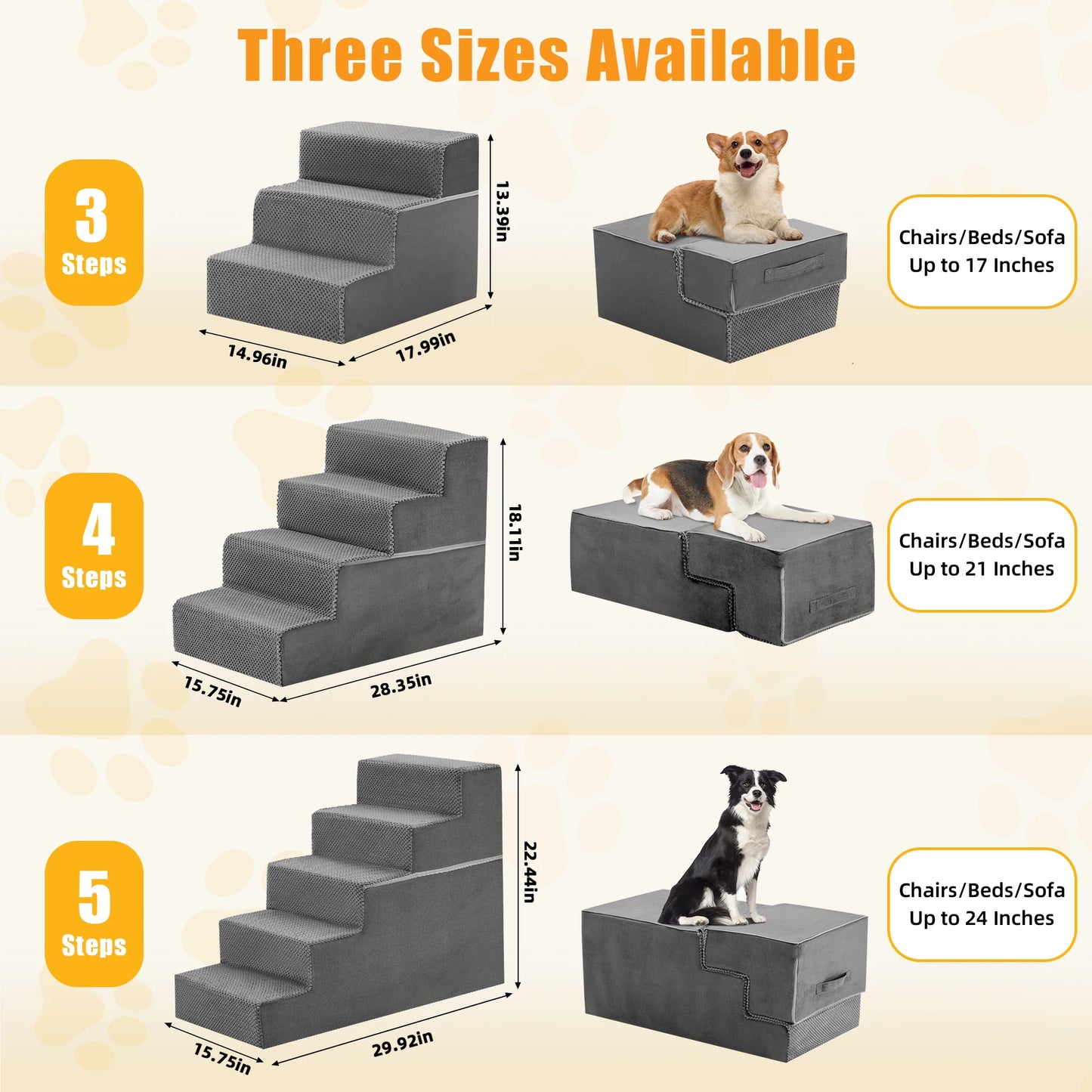 3-5 Step Right Angled Foam Dog Stairs Washable