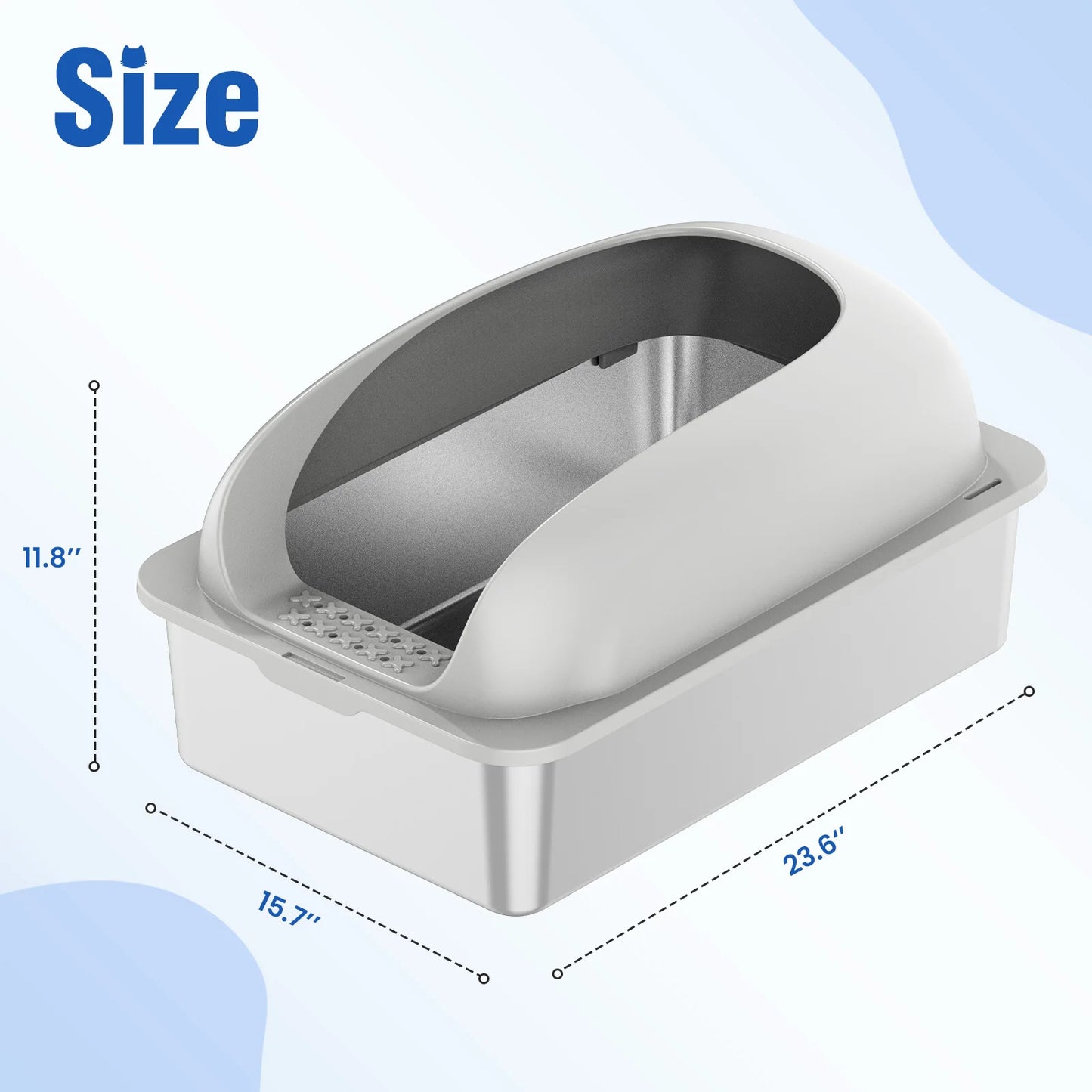 Stainless 24IN Steel Cat Litter Box with Lid Large Cat