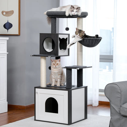 Cat Tree Wood Tower, Scratching Posts, Condo, Hammock, Perch