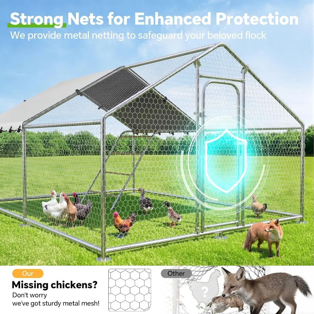Large Metal Chicken Coop 9.8'x13.2'x6.4'