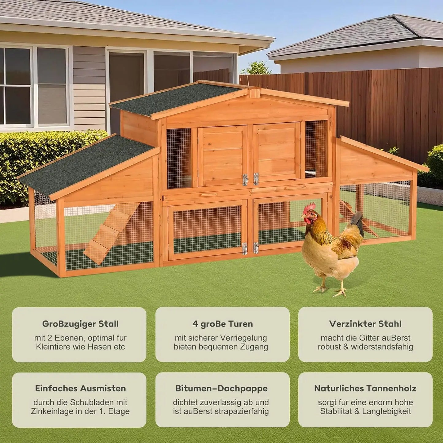 Weatherproof Wooden Chicken Coop with Run