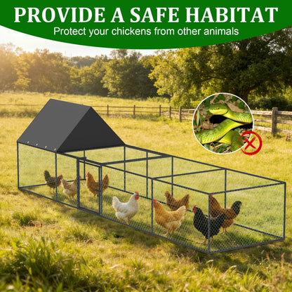 319cm Length Metal Chicken Coop, W/ Run, Netting, Cover