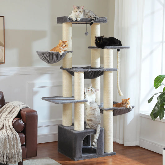 Large Cat Tree Tower for Big Cats w/Hammock, Perch