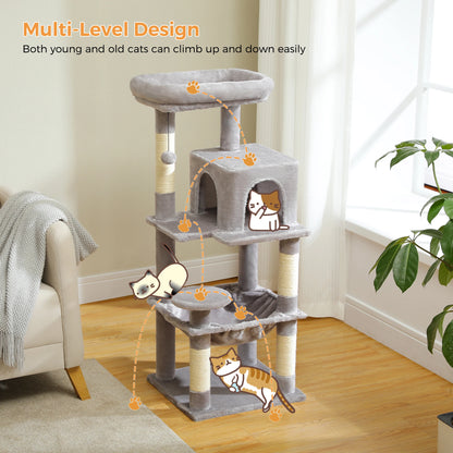 Cat Tree Tower with Metal Frame Hammock, Condo