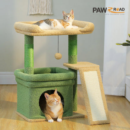 Small Cat Tree Tower Indoor, Sisal Scratching Post, Top Perch