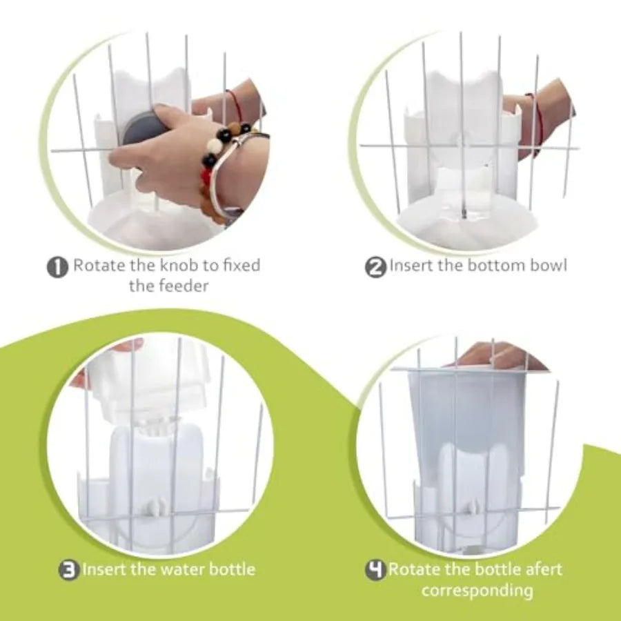 Hanging Cage Automatic Small Pet Food Bowl Water Bottle Dispenser,