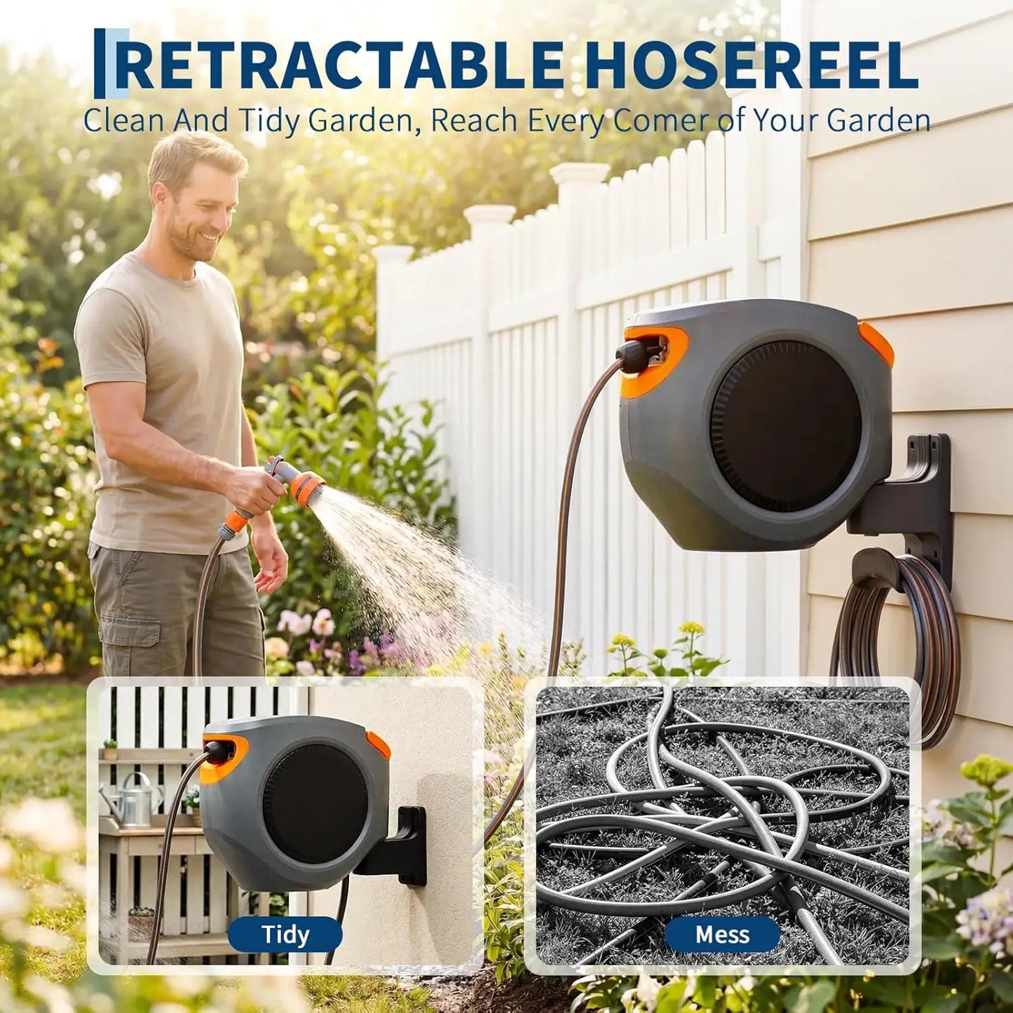 65FT/100FT Retractable Garden Hose Reel, 1/2"