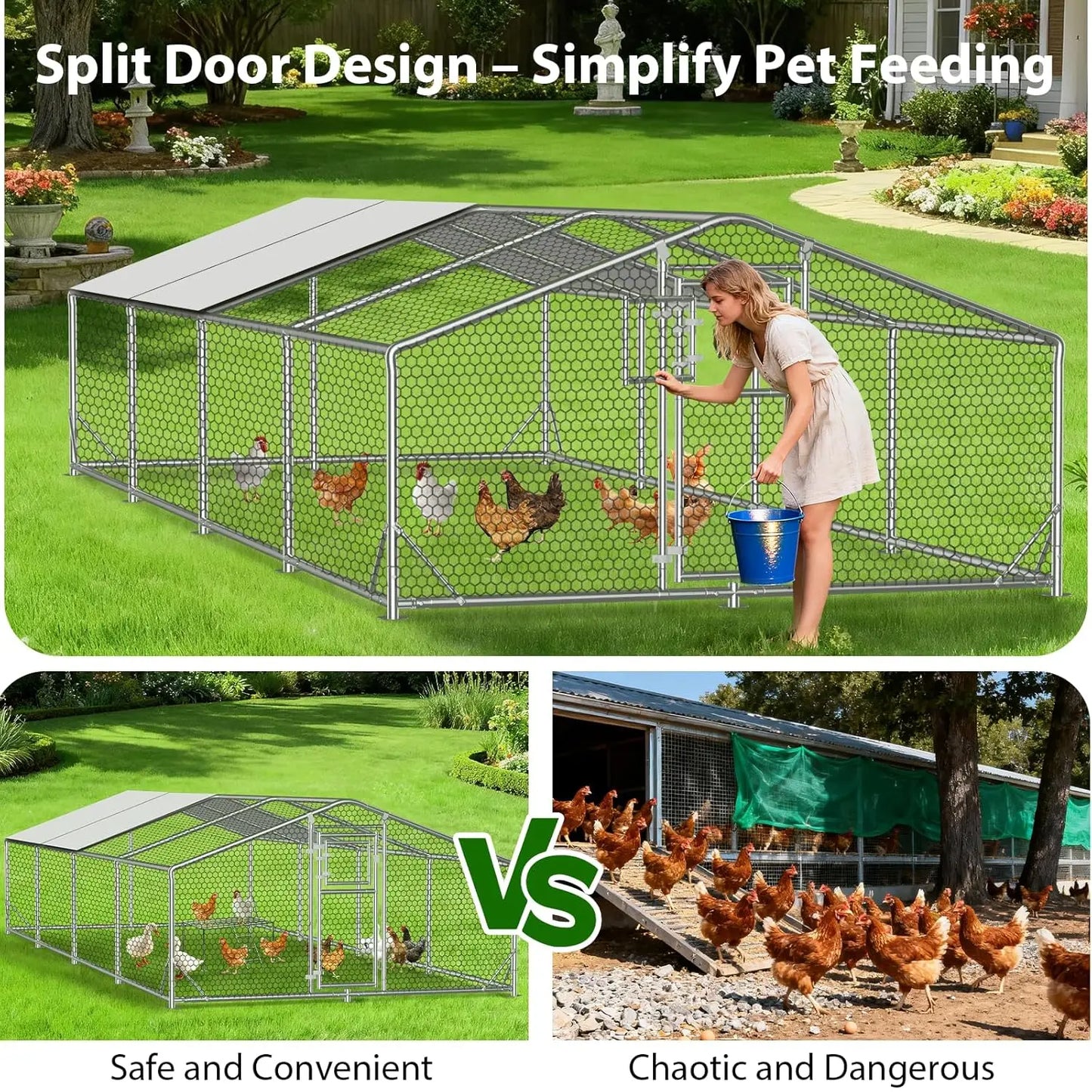 26x10x6.5FT Metal Chicken Coop Run with Cover