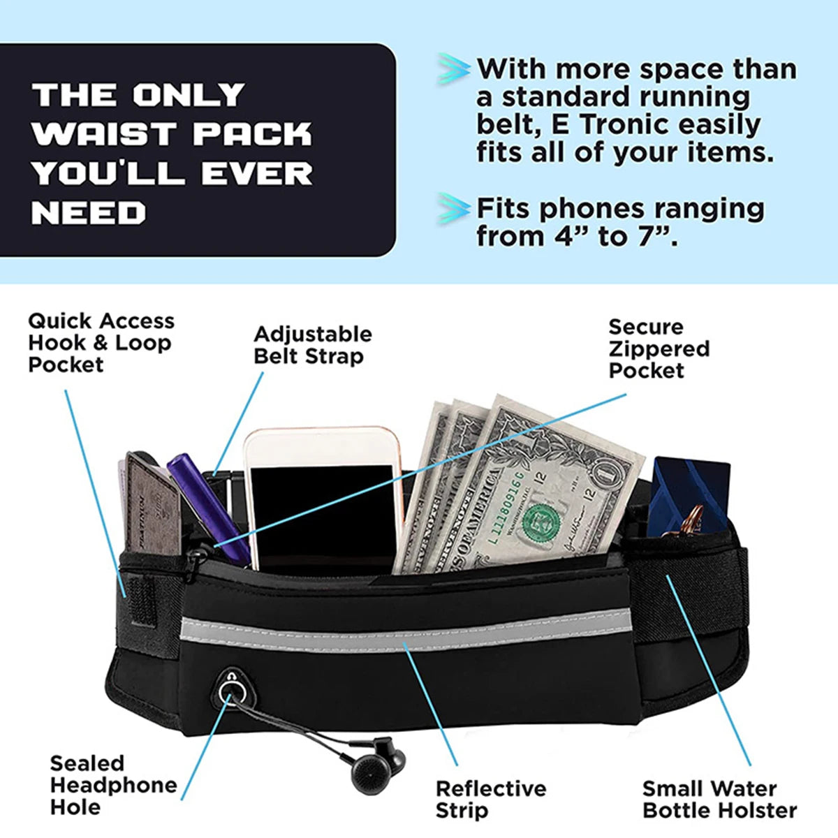 Hands Free Reflective Dog Leash Waist Bag Retractable