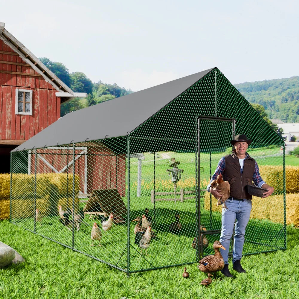 Heavy Duty XXL XL L Upgrade Chicken Coop Metal Chicken Run Walkin Poultry Habitat Cage with Nylon Netting Waterproof Cover