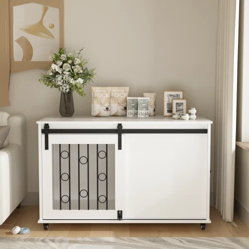 39.37'' White Indoor Dog Crate End Table