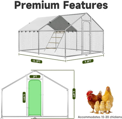Large Metal Chicken Coop 9.8'x13.2'x6.4'