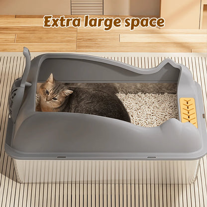 XL Stainless Steel Cat Litter Box with High Sides