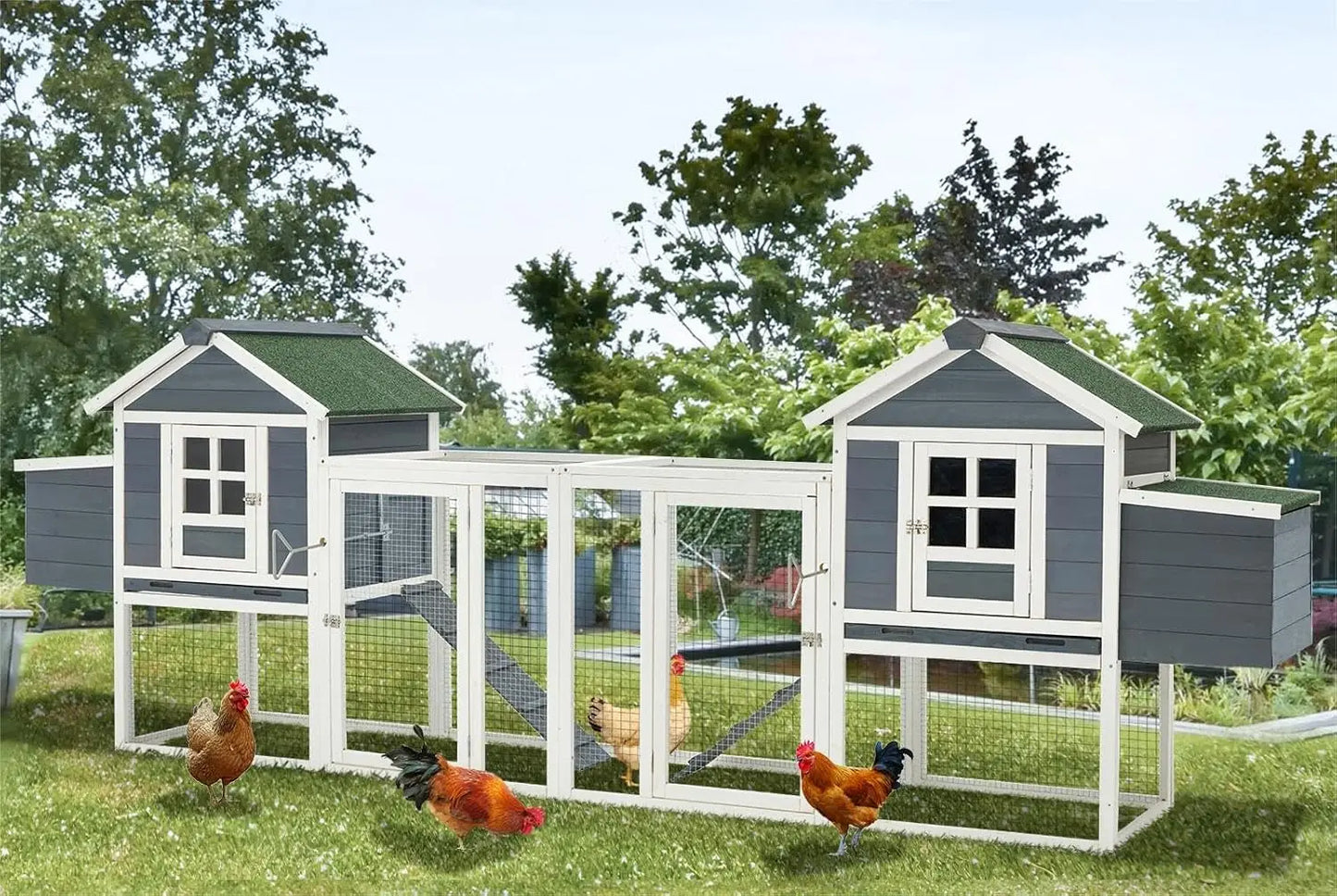 Chicken Coop for 10 Chickens with Run, Nesting Boxes,